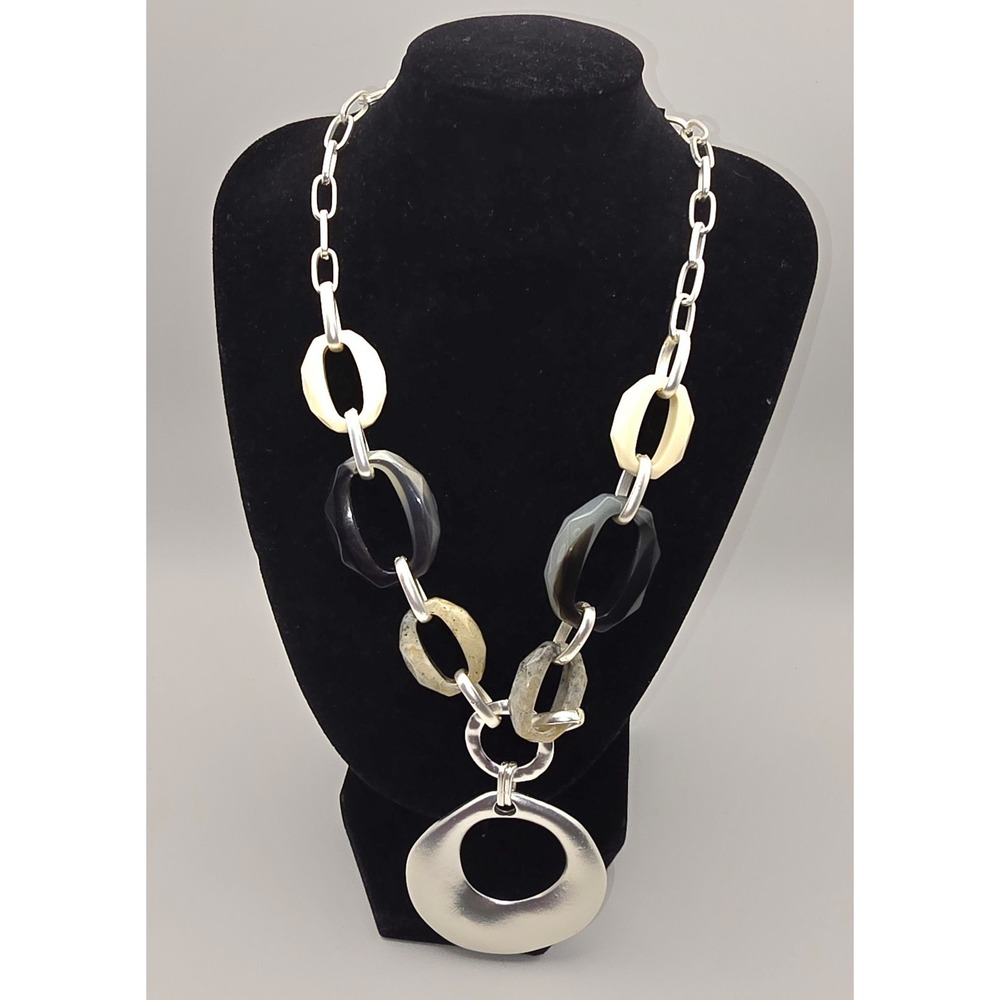 A'Tu Necklace‎ And Earrings Set Silver Black Cream Gray Tone Circles NWT -481